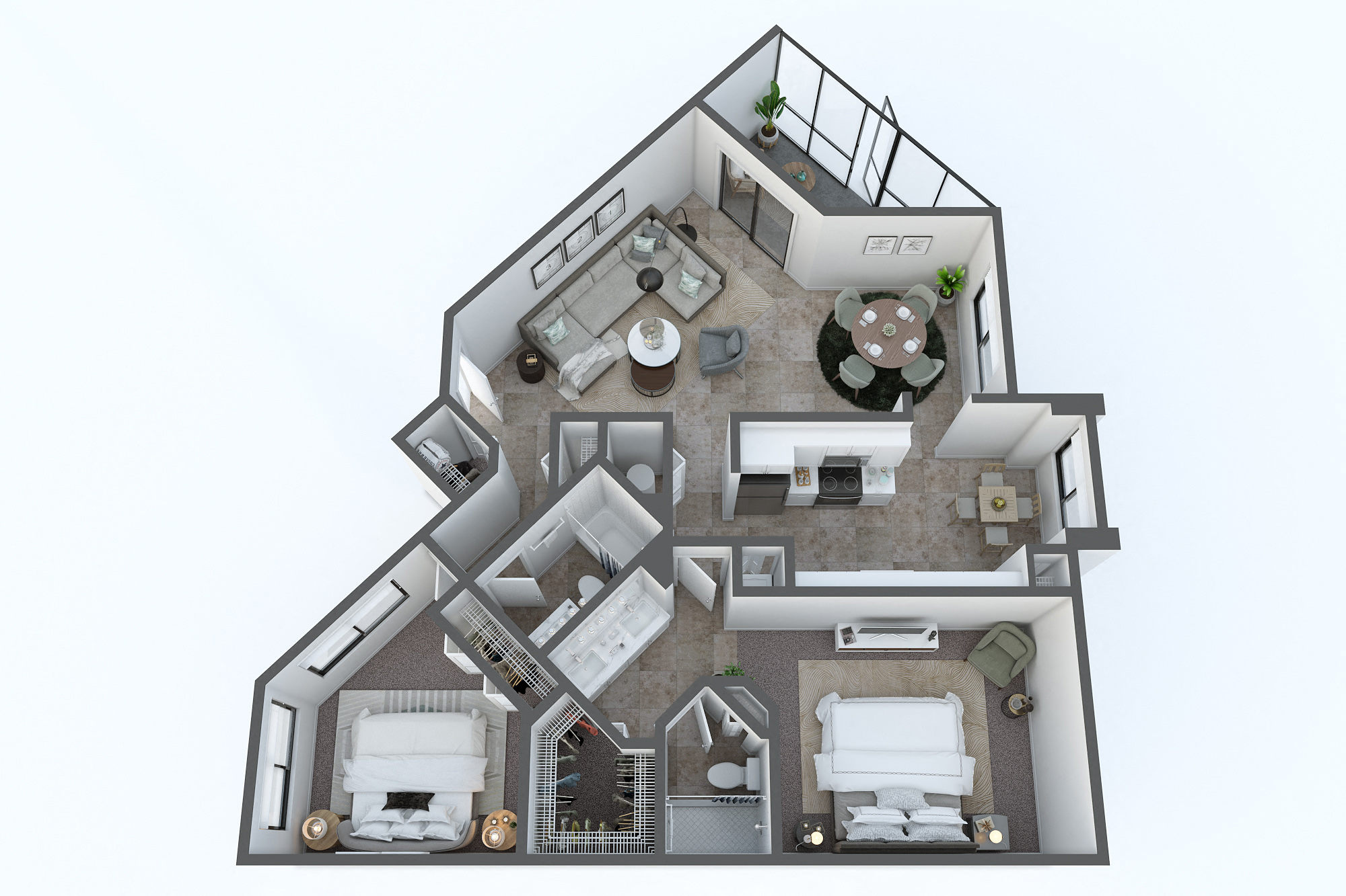 Floor plan for 2 beds, 2 baths, 1175 sqft